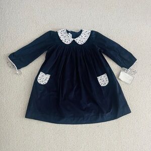 Girls Stellybelly Navy Corduroy Dress with Floral Accent (7)